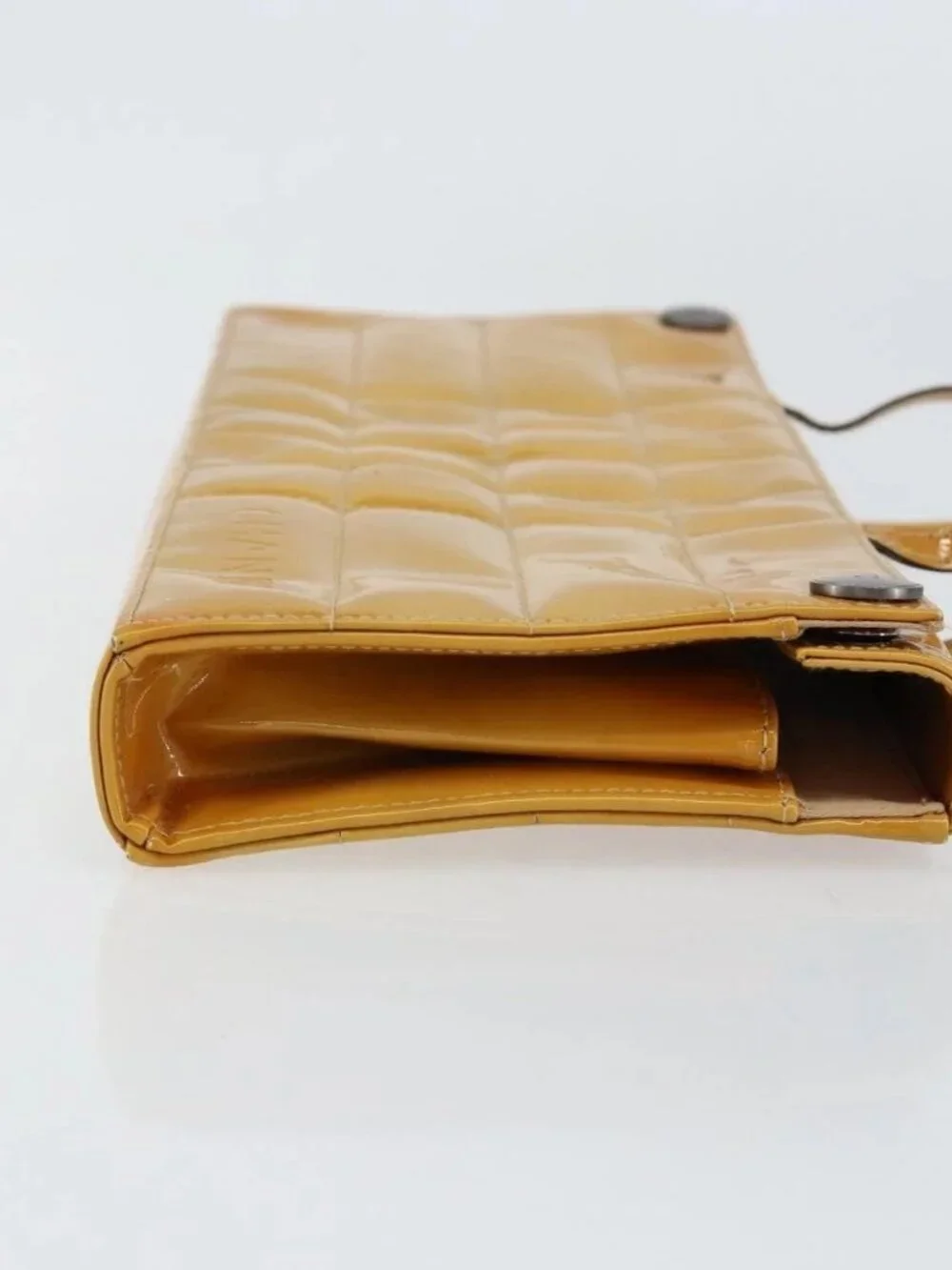 CHANEL Choco Bar Shoulder Bag Enamel Yellow CC Auth 152372